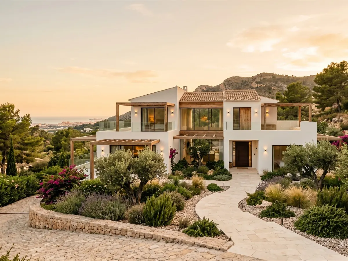 Modernised Mediterranean villa at golden hour